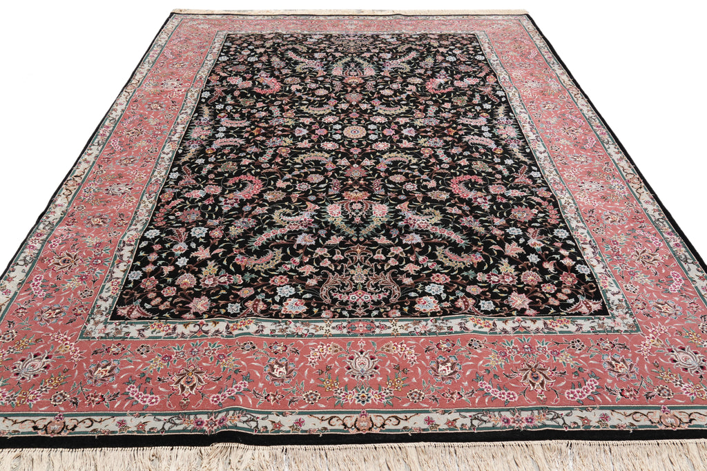 9 x 12 High Quality Wool and Silk Handmade Black Coral Happy Rug #F-4307