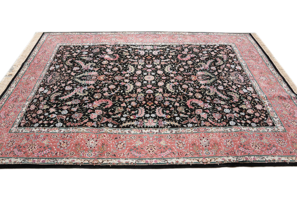 9 x 12 High Quality Wool and Silk Handmade Black Coral Happy Rug #F-4307