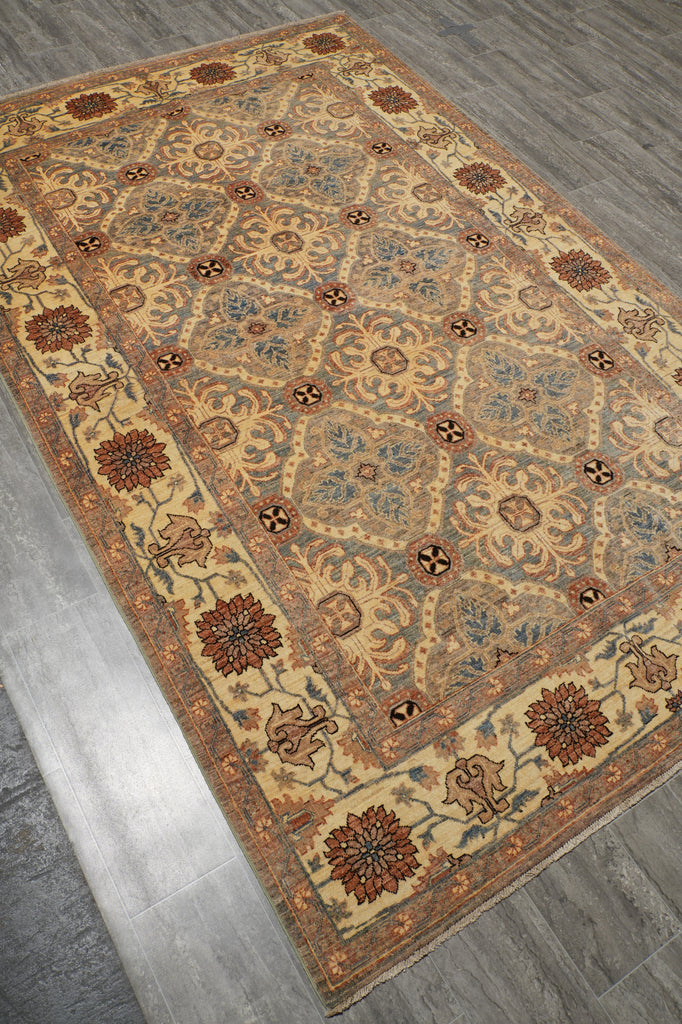 5.9 x 9 Gray Slate Blue Chobi Peshawar Rug 20204
