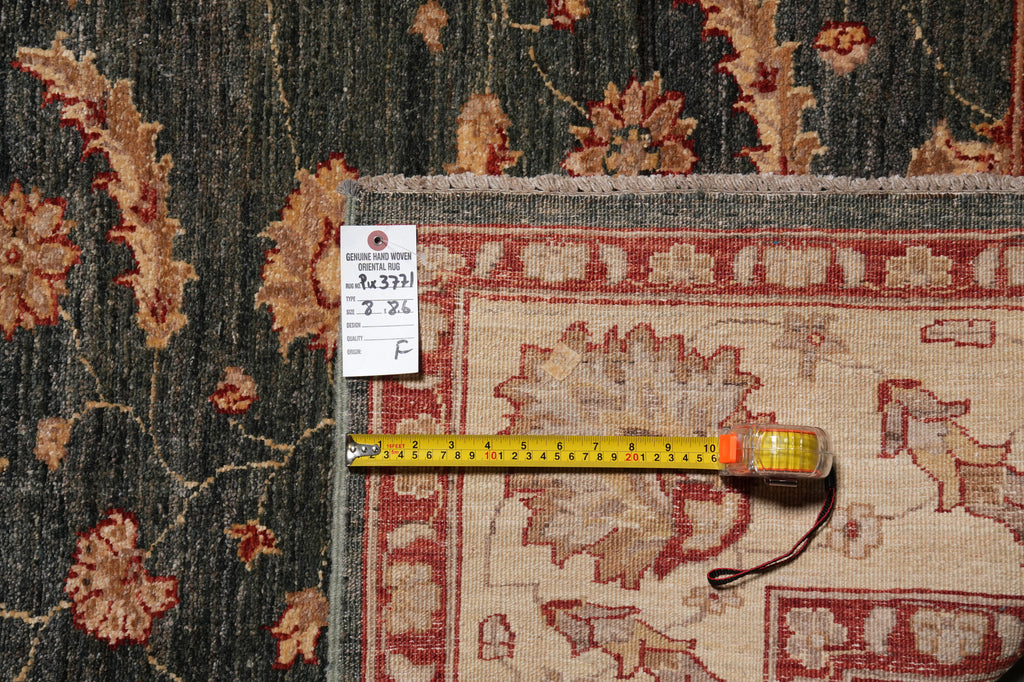8 x 8 Feet Square Dark Green Quality Peshawar Chobi Zigler Rug #PIX-3771