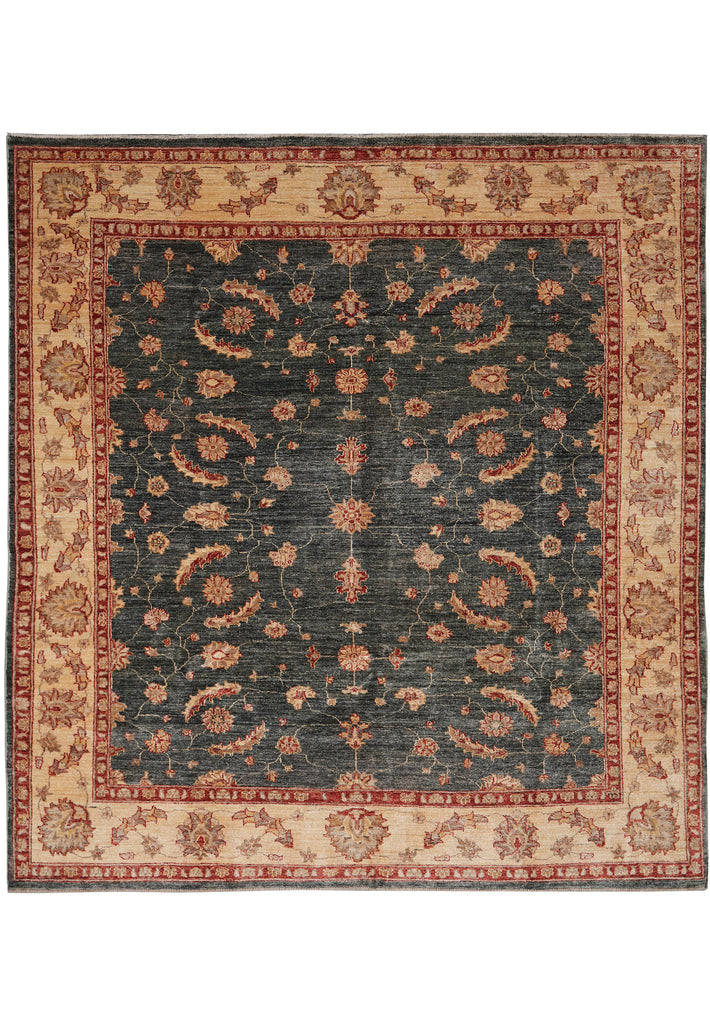 8 x 8 Feet Square Dark Green Quality Peshawar Chobi Zigler Rug