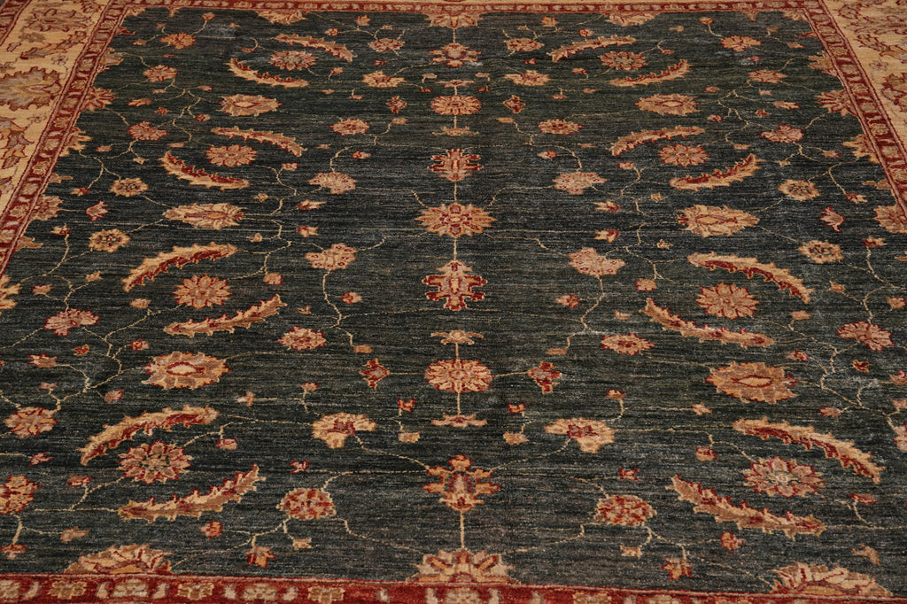 8 x 8 Feet Square Dark Green Quality Peshawar Chobi Zigler Rug #PIX-3771