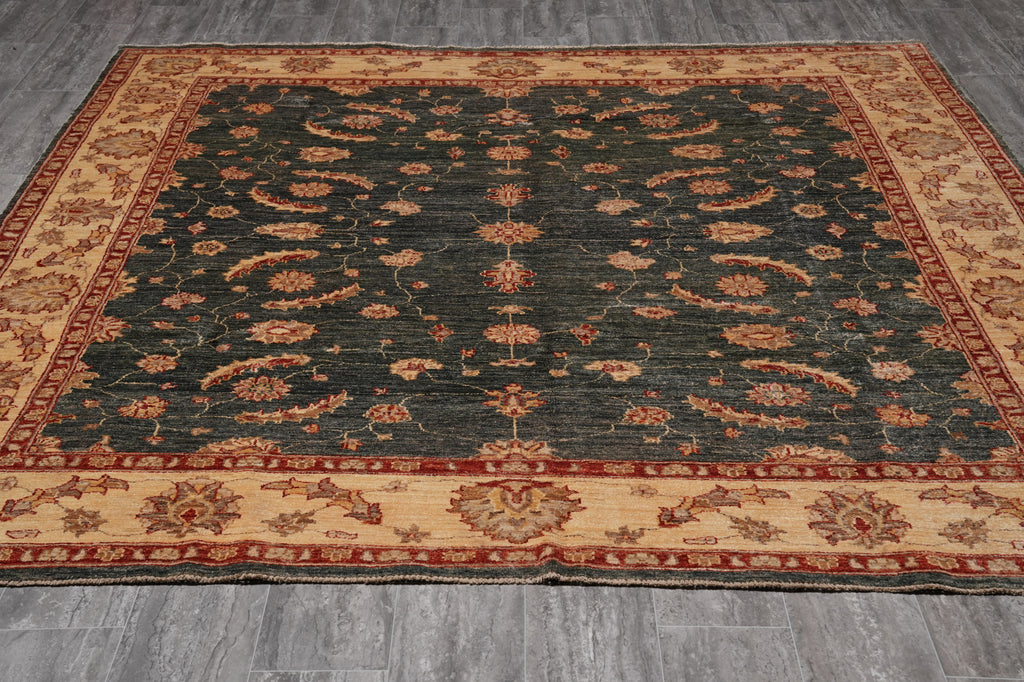 8 x 8 Feet Square Dark Green Quality Peshawar Chobi Zigler Rug #PIX-3771