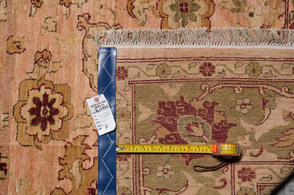 8 x 8.5 Hand-Knotted Jaipur Rug Quality Wool Peach Green #PIX-15973