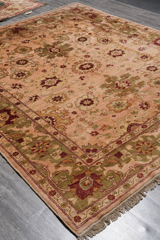 8 x 8.5 Hand-Knotted Jaipur Rug Quality Wool Peach Green #PIX-15973