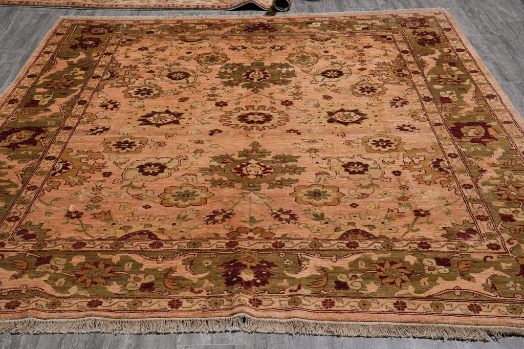 8 x 8.5 Hand-Knotted Jaipur Rug Quality Wool Peach Green #PIX-15973