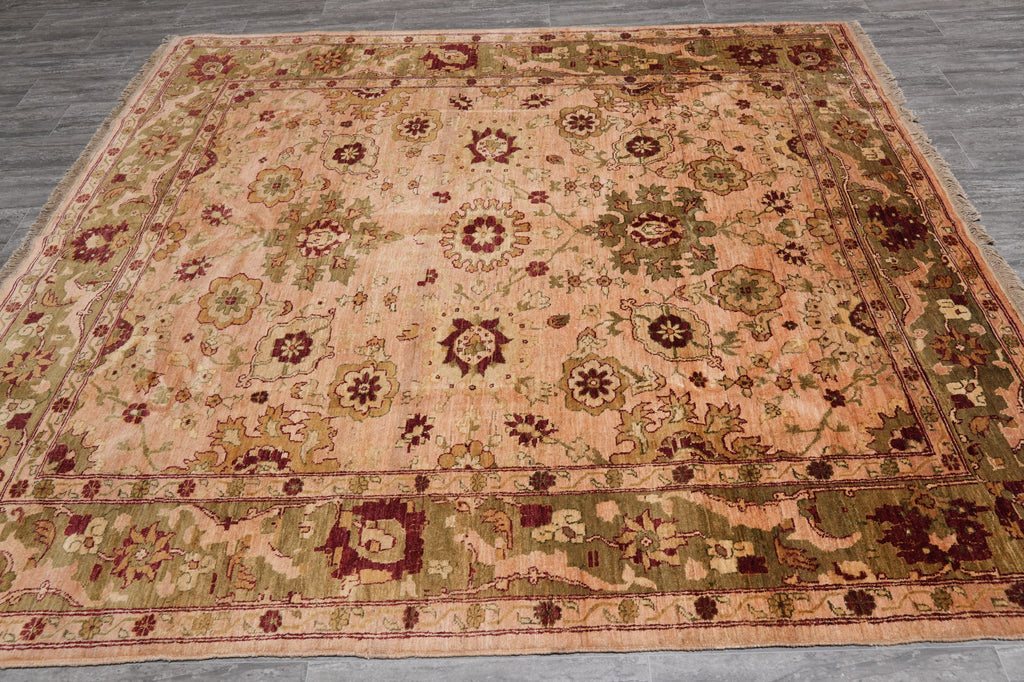8 x 8.5 Hand-Knotted Jaipur Rug Quality Wool Peach Green #PIX-15973
