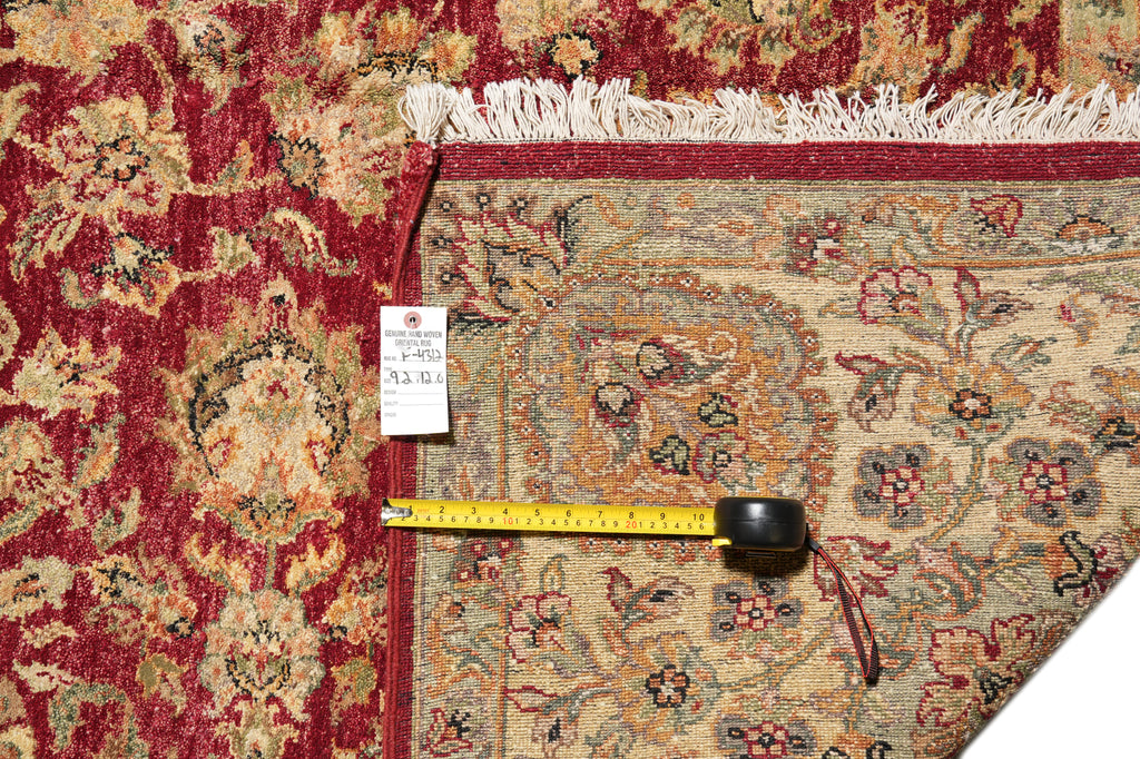 9.2 x 12.6 Quality Handmade Rug Red Gold Natural Wool #F-4312