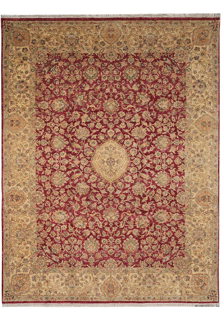 9.2 x 12.6 Quality Handmade Rug Red Gold Natural Wool #F-4312