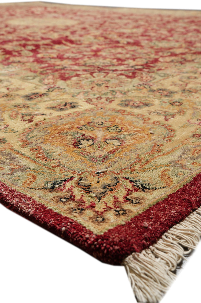 9.2 x 12.6 Quality Handmade Rug Red Gold Natural Wool #F-4312