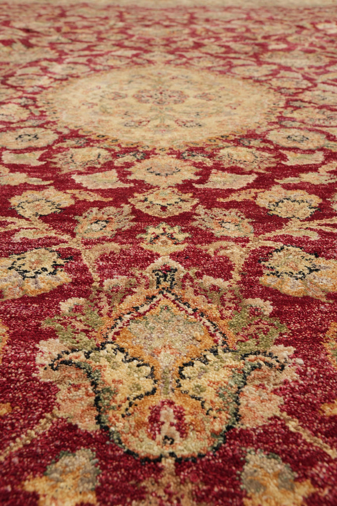 9.2 x 12.6 Quality Handmade Rug Red Gold Natural Wool #F-4312