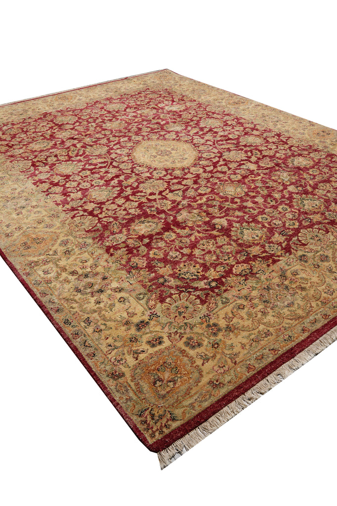 9.2 x 12.6 Quality Handmade Rug Red Gold Natural Wool #F-4312