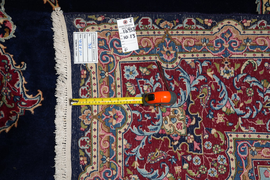 10 x 13 SIGNED Royal Navy Blue Signed Persian Kerman Rug-Iran CLASSIC FORMAL TRADITIONAL IRAN #PIX-12958