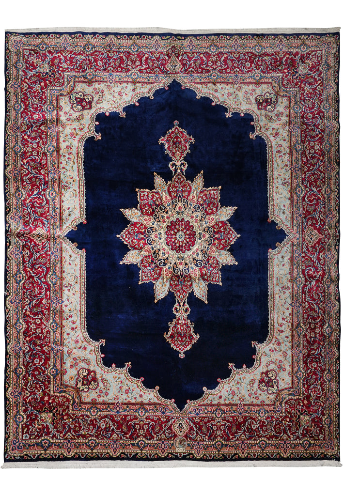 10 x 13 SIGNED Royal Navy Blue Signed Persian Kerman Rug-Iran CLASSIC FORMAL TRADITIONAL IRAN #PIX-12958