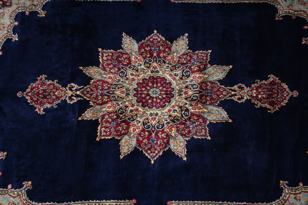 10 x 13 SIGNED Royal Navy Blue Signed Persian Kerman Rug-Iran CLASSIC FORMAL TRADITIONAL IRAN #PIX-12958