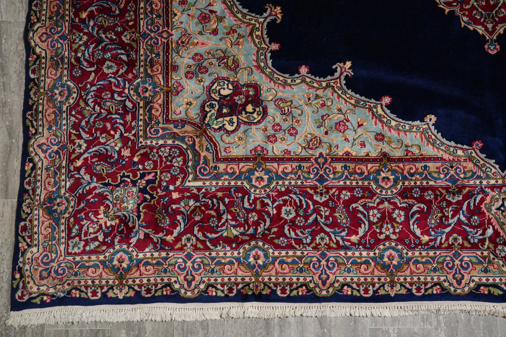 10 x 13 SIGNED Royal Navy Blue Signed Persian Kerman Rug-Iran CLASSIC FORMAL TRADITIONAL IRAN #PIX-12958