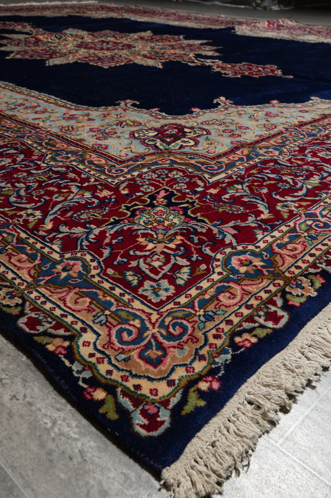 10 x 13 SIGNED Royal Navy Blue Signed Persian Kerman Rug-Iran CLASSIC FORMAL TRADITIONAL IRAN #PIX-12958