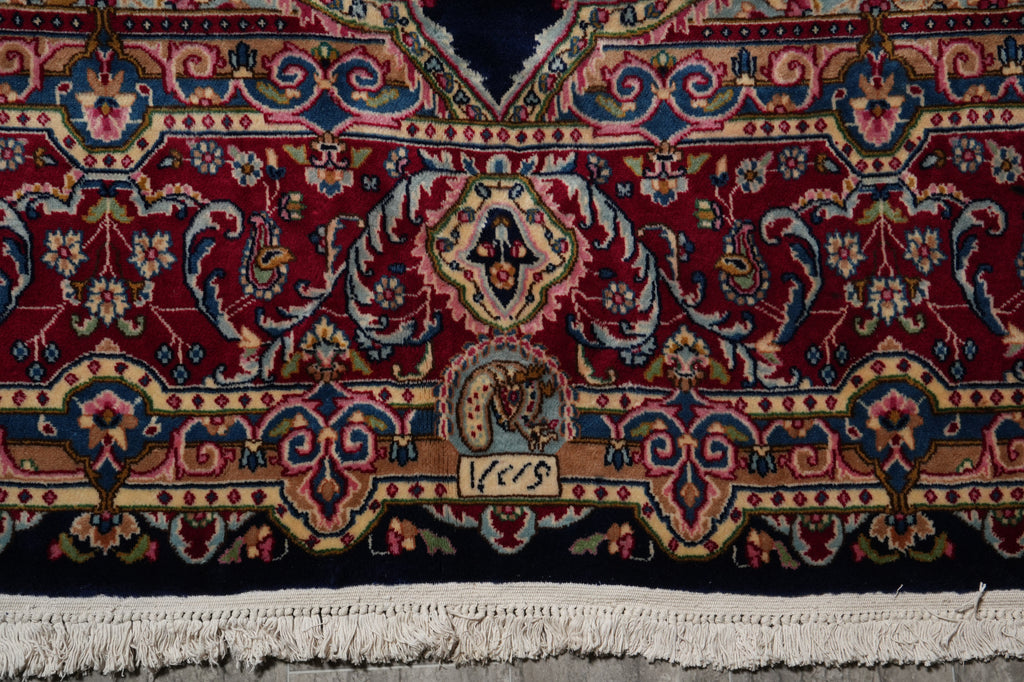 10 x 13 SIGNED Royal Navy Blue Signed Persian Kerman Rug-Iran CLASSIC FORMAL TRADITIONAL IRAN #PIX-12958