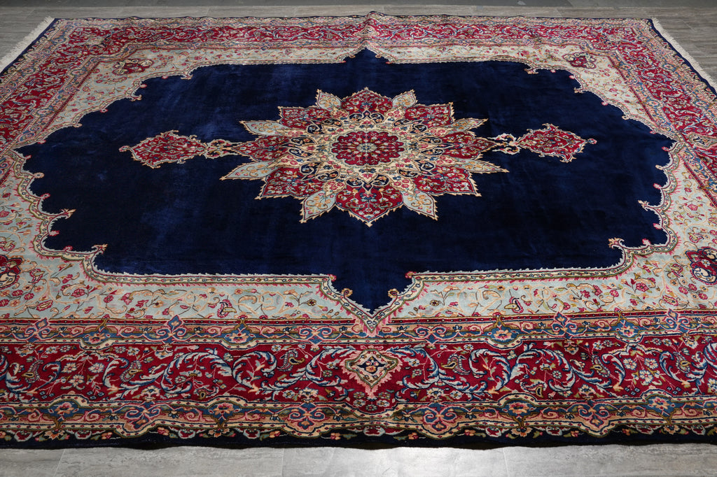 10 x 13 SIGNED Royal Navy Blue Signed Persian Kerman Rug-Iran CLASSIC FORMAL TRADITIONAL IRAN #PIX-12958