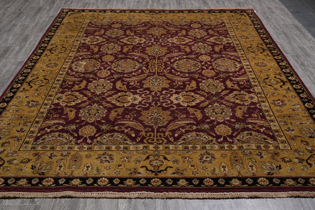 8 x 10 Burgundy Gold Quality Handmade Rug Sale #LA-52855