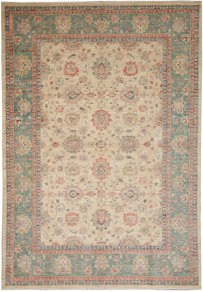8.1 x 10.8  Beautiful Handmade Rug Beige Green Coral Zigler Carpet #F-4319