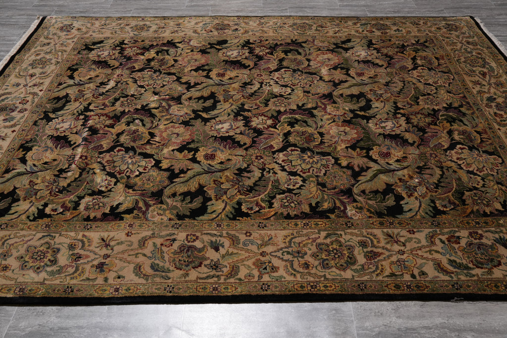 8 x 11 English Floral Quality Jaipur Wool Rug Black #PIX-4770