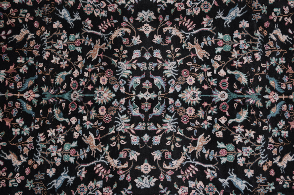 7.9 x 9.6 Paradise Birds Design Handmade Wool Rug Black #F-4520