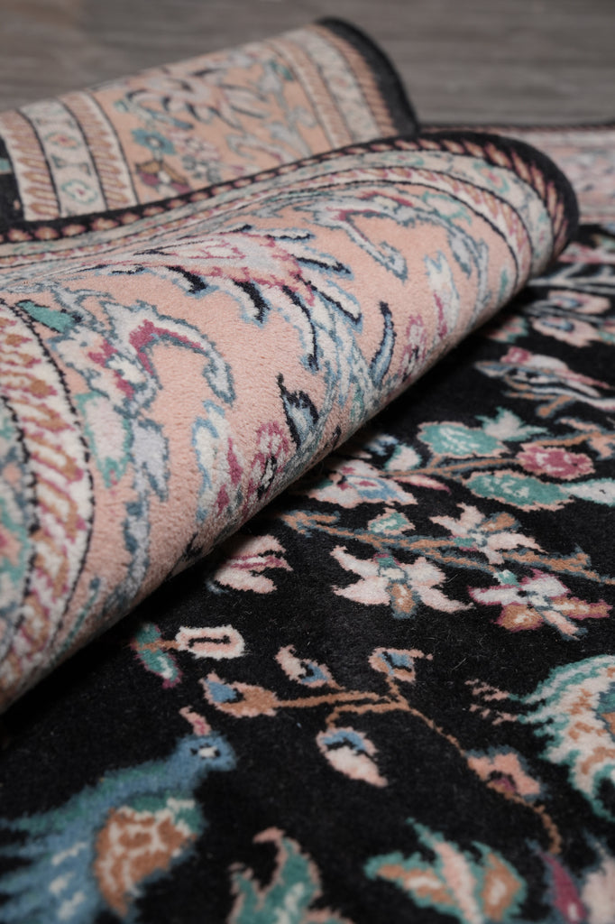 7.9 x 9.6 Paradise Birds Design Handmade Wool Rug Black #F-4520
