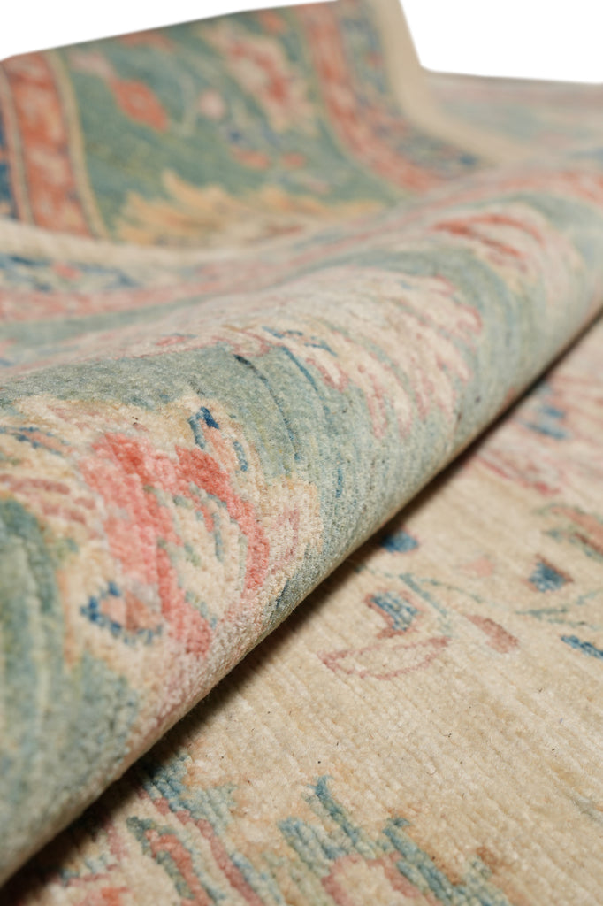 8.1 x 10.8  Beautiful Handmade Rug Beige Green Coral Zigler Carpet #F-4319