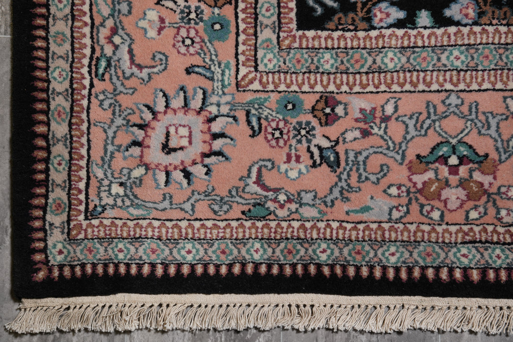 7.9 x 9.6 Paradise Birds Design Handmade Wool Rug Black #F-4520