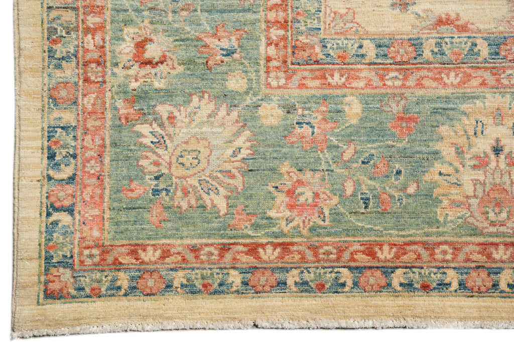 8.1 x 10.8  Beautiful Handmade Rug Beige Green Coral Zigler Carpet #F-4319