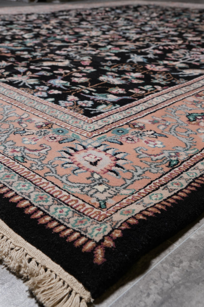 7.9 x 9.6 Paradise Birds Design Handmade Wool Rug Black #F-4520