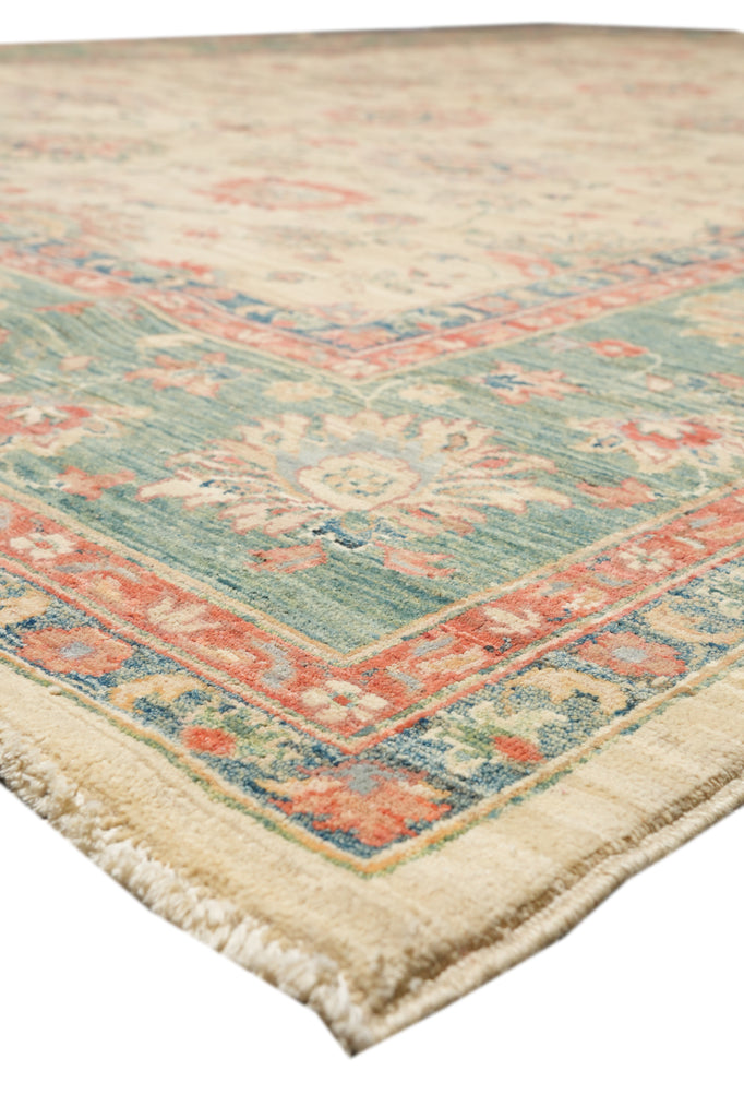 8.1 x 10.8  Beautiful Handmade Rug Beige Green Coral Zigler Carpet #F-4319