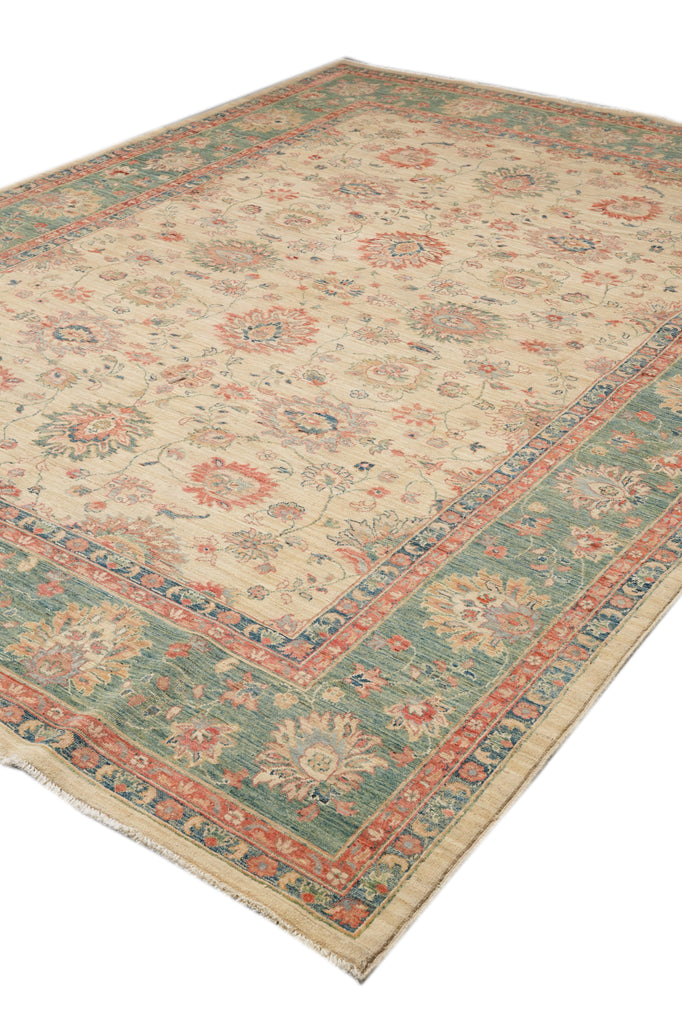 8.1 x 10.8  Beautiful Handmade Rug Beige Green Coral Zigler Carpet #F-4319