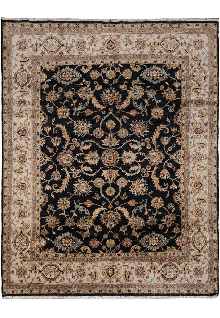 7.9 x 9.5 Quality Hand-Knotted Jaipur Fine Wool Rug Black