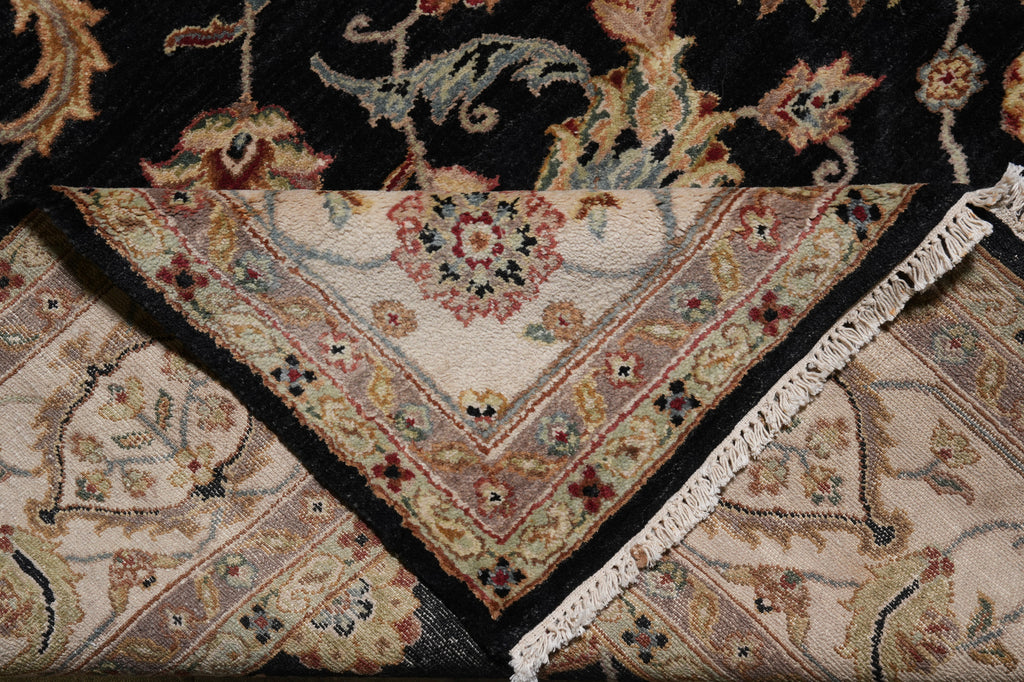 7.9 x 9.5 Quality Hand-Knotted Jaipur Fine Wool Rug Black #PIX-12657