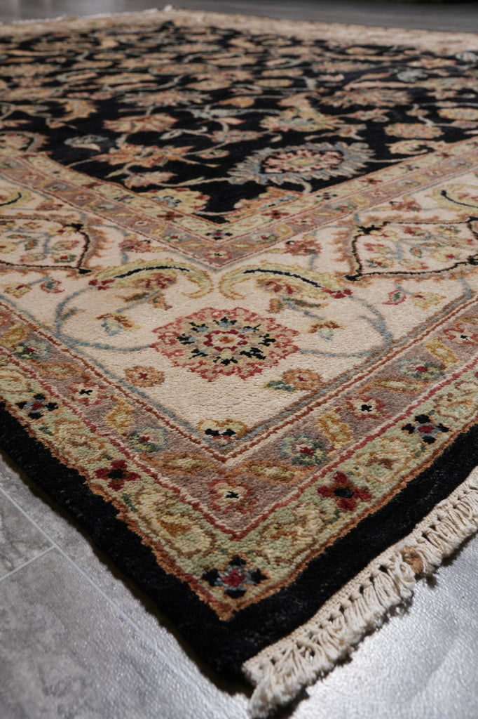 7.9 x 9.5 Quality Hand-Knotted Jaipur Fine Wool Rug Black #PIX-12657