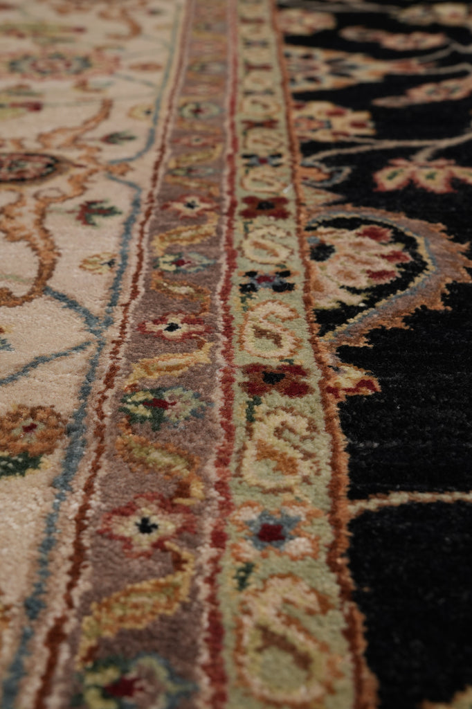 7.9 x 9.5 Quality Hand-Knotted Jaipur Fine Wool Rug Black #PIX-12657