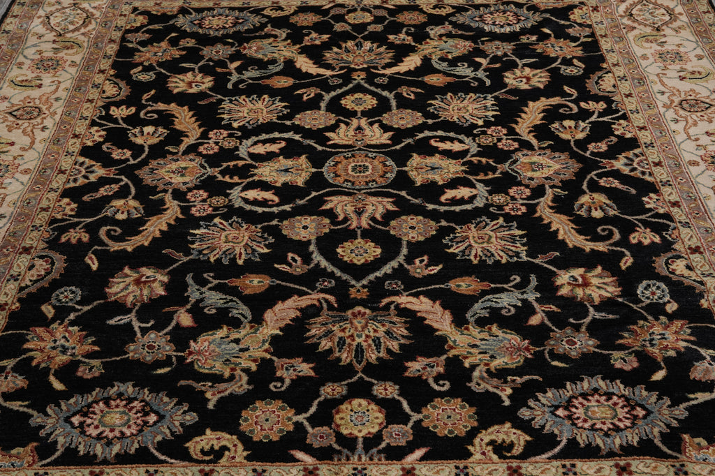 7.9 x 9.5 Quality Hand-Knotted Jaipur Fine Wool Rug Black #PIX-12657