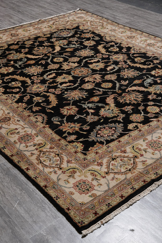 7.9 x 9.5 Quality Hand-Knotted Jaipur Fine Wool Rug Black #PIX-12657