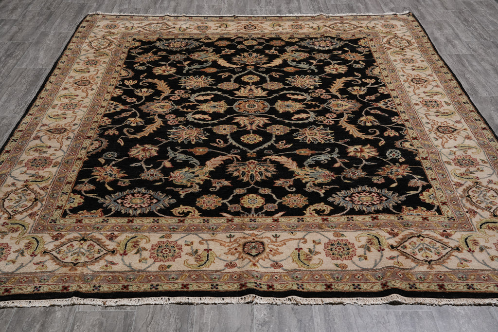 7.9 x 9.5 Quality Hand-Knotted Jaipur Fine Wool Rug Black #PIX-12657