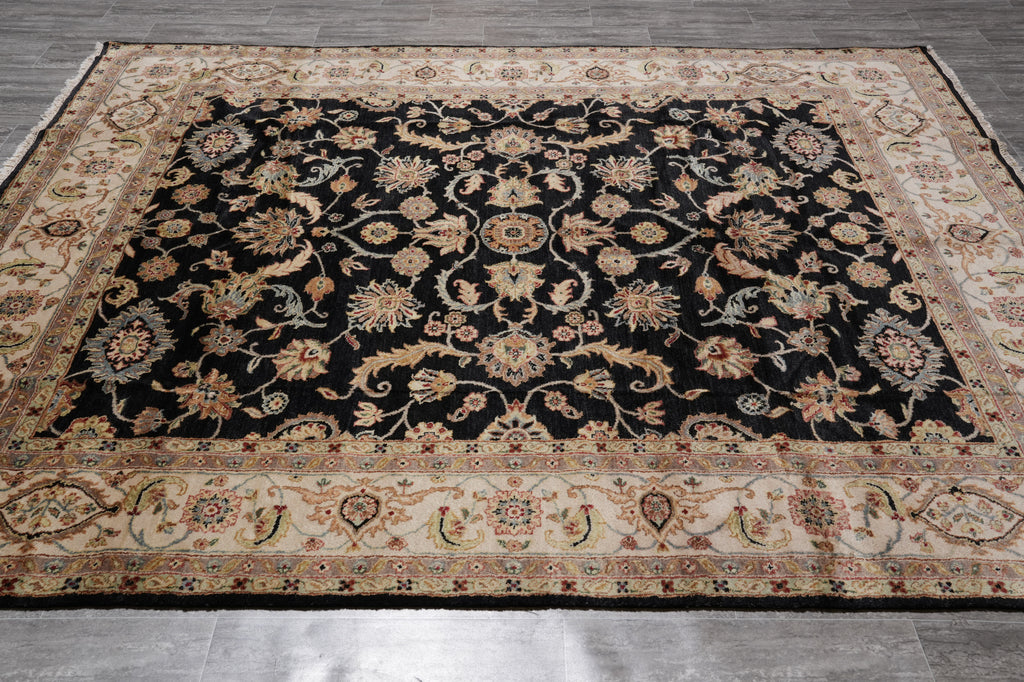7.9 x 9.5 Quality Hand-Knotted Jaipur Fine Wool Rug Black #PIX-12657