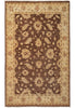 Load image into Gallery viewer, A traditional oriental-style area rug with a dark brown central field and a beige border featuring floral motifs.