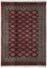 Load image into Gallery viewer, A rectangular area rug with a traditional Persian design, featuring a dark gray and red field with repeating geometric medallion motifs and a patterned border.