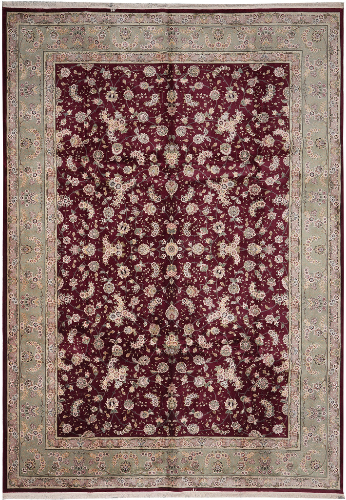 10 x 14 Fine Quality Handmade  Rug Wool and Silk Burgundy Green