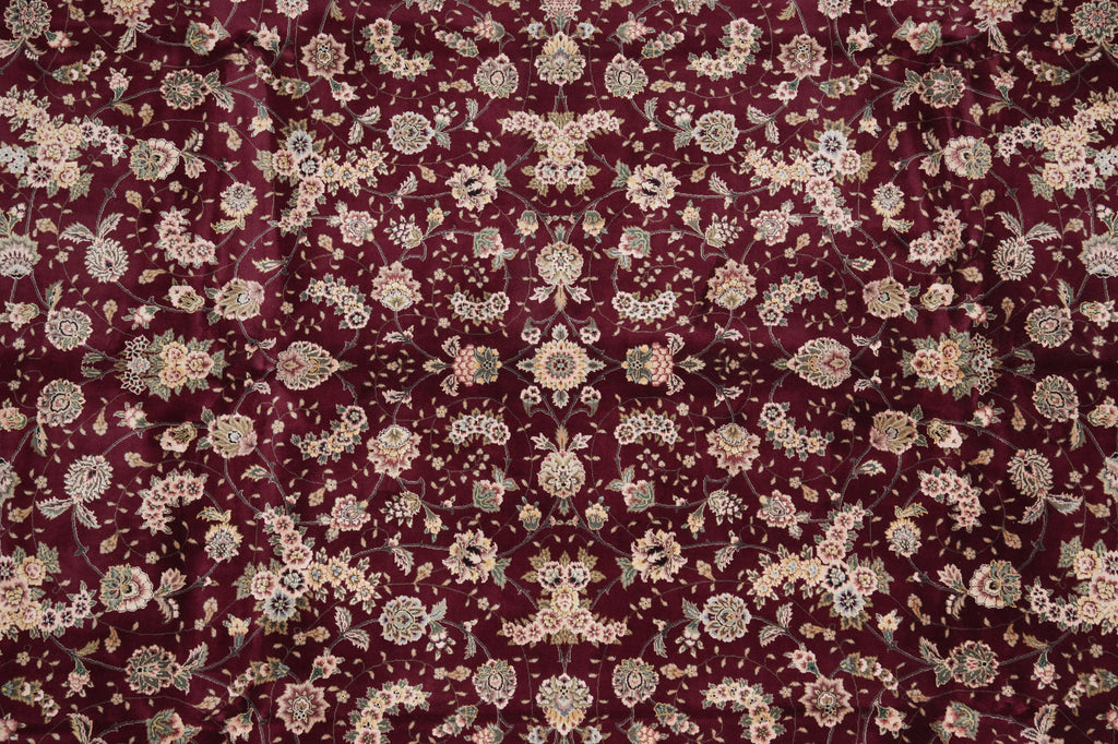 10 x 14 Fine Quality Handmade  Rug Wool and Silk Burgundy Green #F-5416