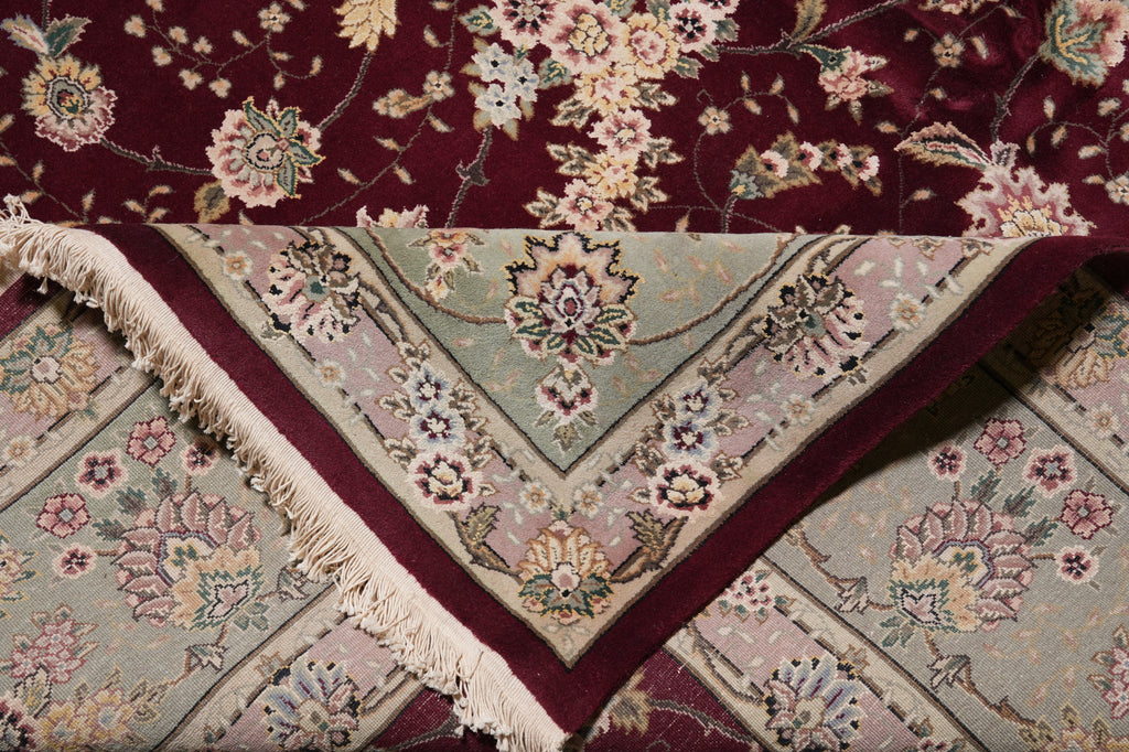 10 x 14 Fine Quality Handmade  Rug Wool and Silk Burgundy Green #F-5416