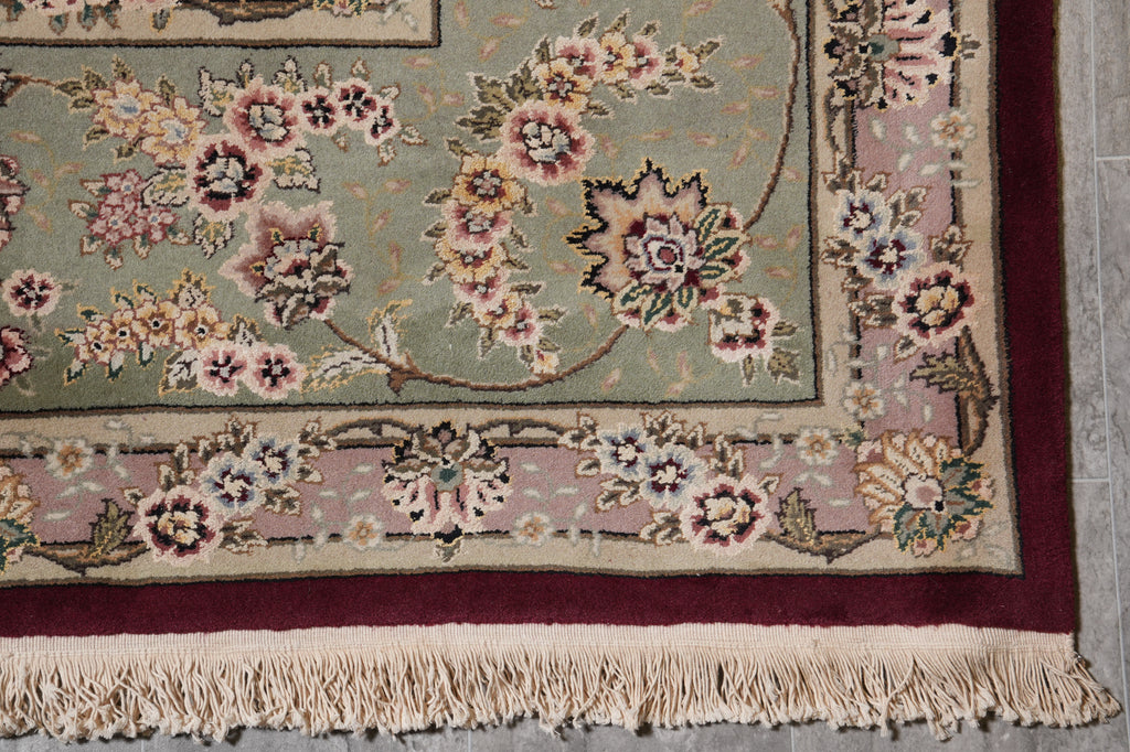 10 x 14 Fine Quality Handmade  Rug Wool and Silk Burgundy Green #F-5416