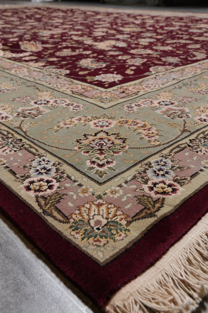 10 x 14 Fine Quality Handmade  Rug Wool and Silk Burgundy Green #F-5416