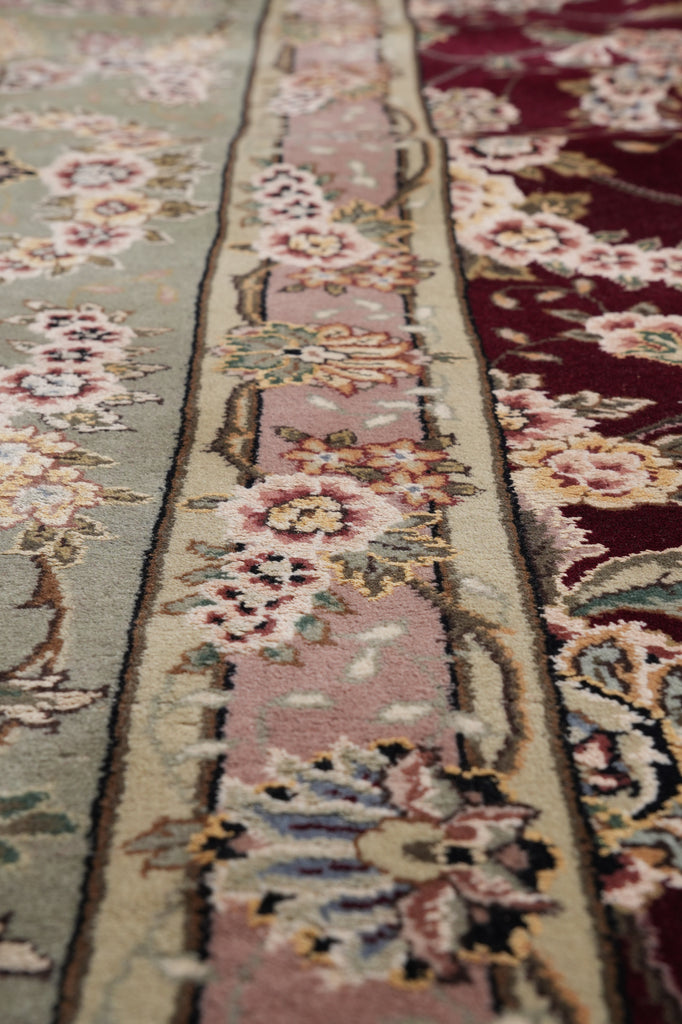 10 x 14 Fine Quality Handmade  Rug Wool and Silk Burgundy Green #F-5416